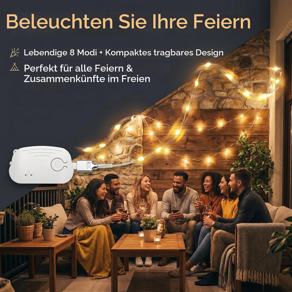 Lichterkette Aufladbar mit Fernbedienung,5M 50 LED Lichterkette(1Pc)