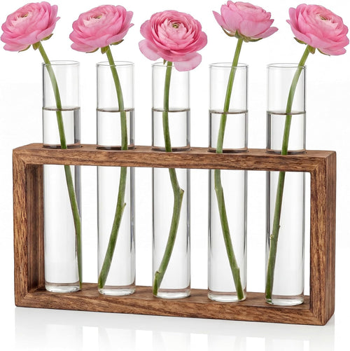 Reagenzglas Vase mit Holzständer, vintage
