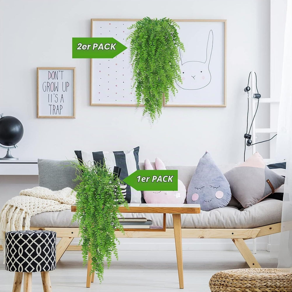 Huryfox Künstliche Pflanzen Hängend Farn Ranken - Kunststoff Ivy Blätter Dekoration für Innen und Außenbereiche, Künstliche Blattpflanzen Deko für Wohnzimmer, Küche, Balkon, Garten, Schlafzimmer