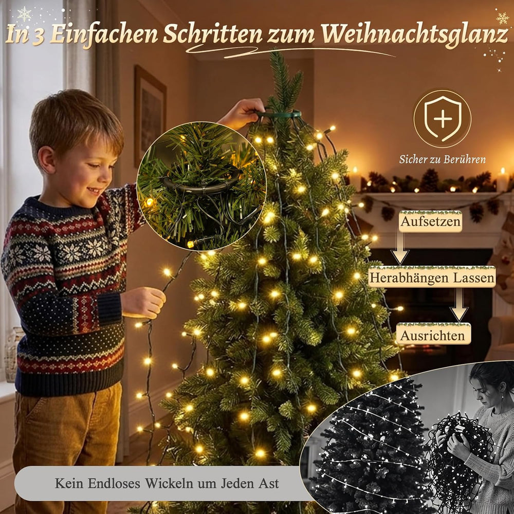 SALCAR Weihnachtsbaum Lichterkette 1,5m 200er LED mit 8 Girlanden, Warmweiß