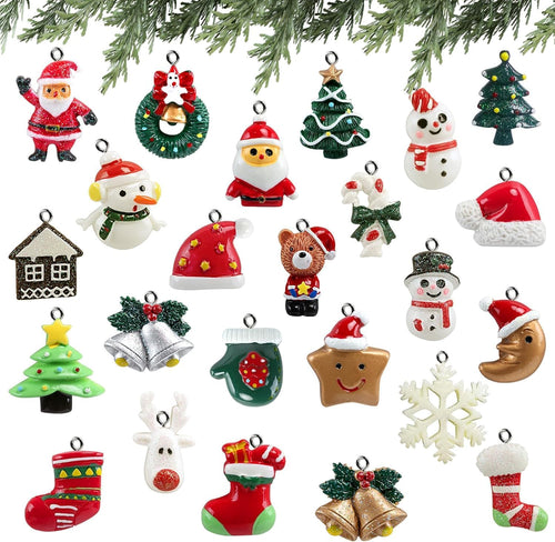 Weihnachtsanhänger 24 Stück, Naler Mini Weihnachtsbaumschmuck aus Harz