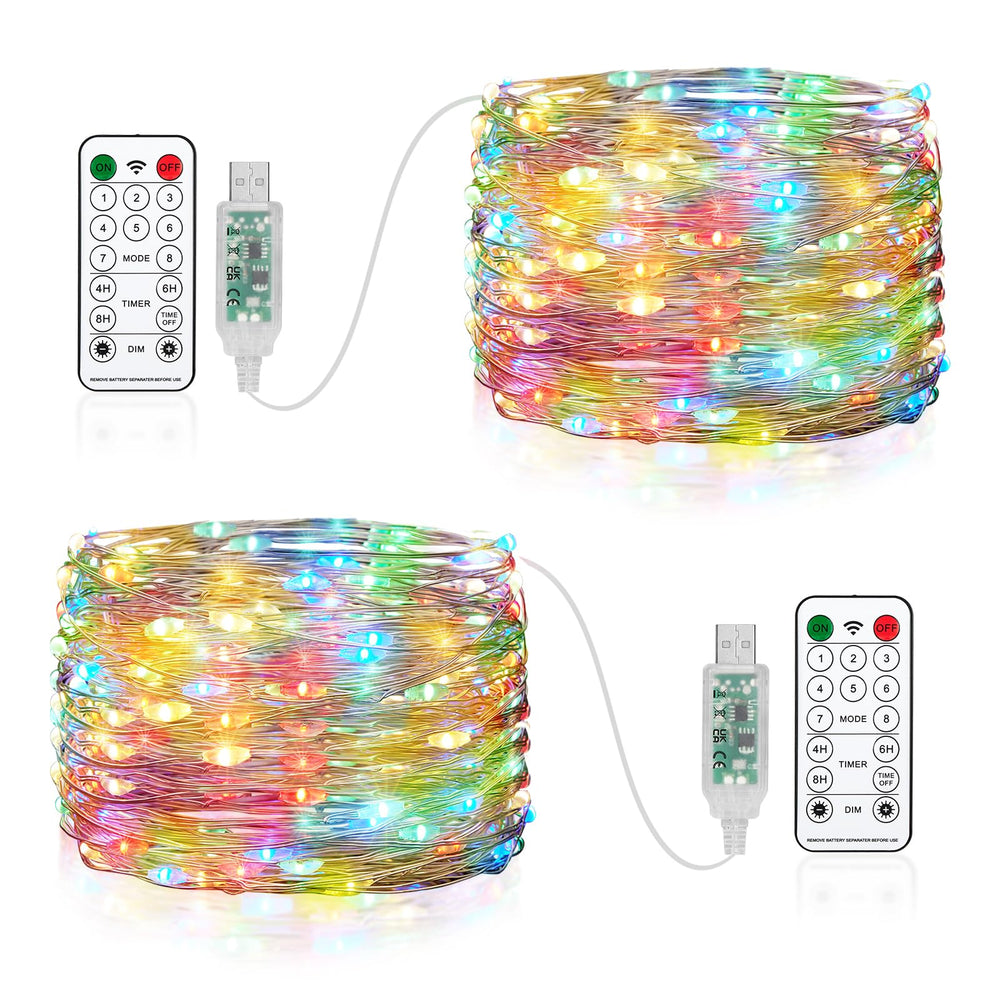 Wasserdicht Draht Lichterkette, 4 x 10M 100 LED USB Weihnachten Außenlichterkette Micro Lichterkette Außen und Innen mit Fernbedienung 8 Programm und Timer für Schlafzimmer, Party, Hochzeit