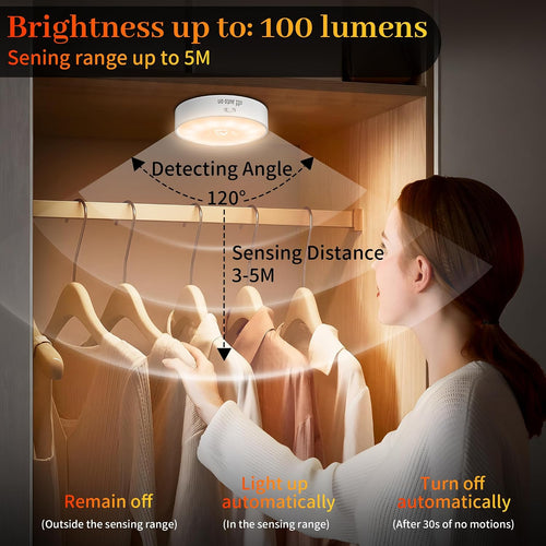 daphomeu 2 Stück Nachtlicht mit Bewegungsmelder,USB Wiederaufladbare LED-Licht,Schrankbeleuchtung,Bewegungsmelder innen für Treppenbeleuchtung,Schlafzimmer, Küche, Kinderzimmer.（Warmweiß）