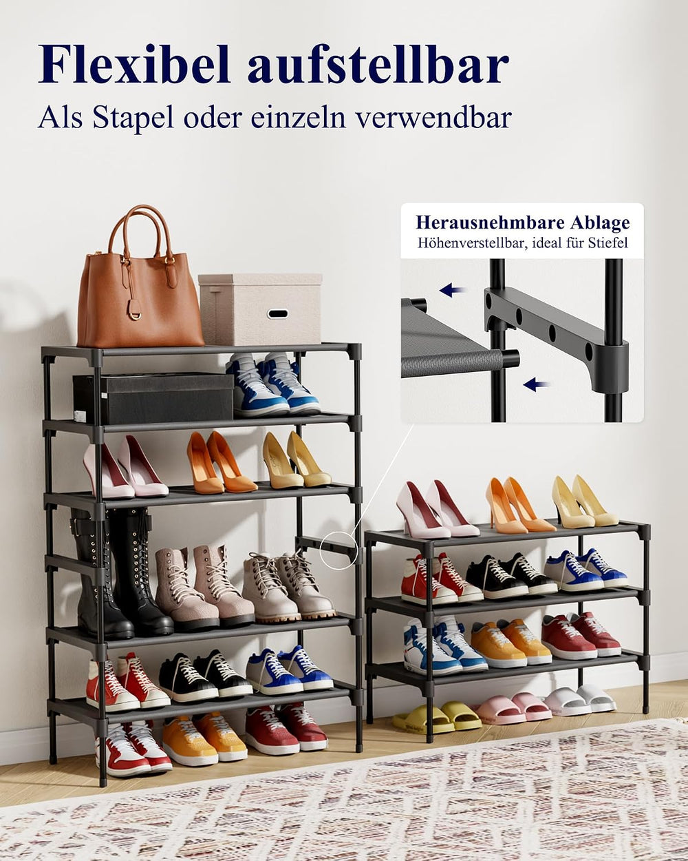 Kitsure Schuhregal, 3 Ebenen, 63 x 30 x 36 cm, Schwarz, platzsparend
