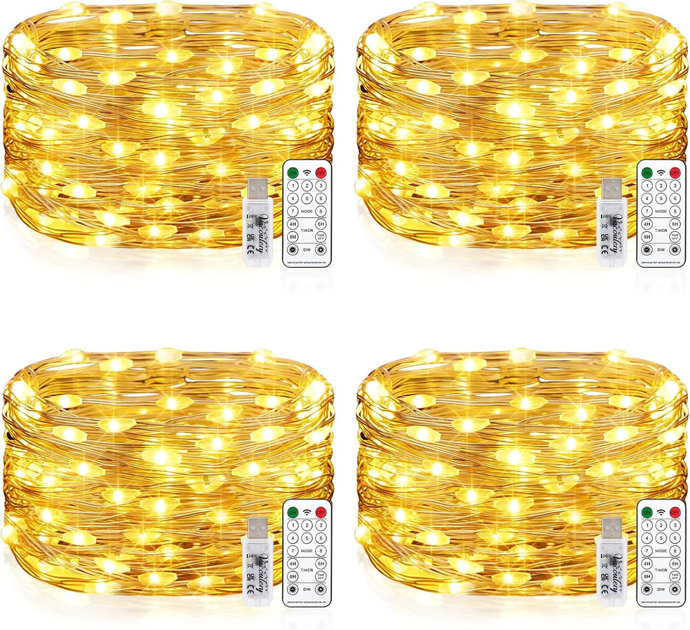 Wasserdicht Draht Lichterkette, 4 x 10M 100 LED USB Weihnachten Außenlichterkette Micro Lichterkette Außen und Innen mit Fernbedienung 8 Programm und Timer für Schlafzimmer, Party, Hochzeit
