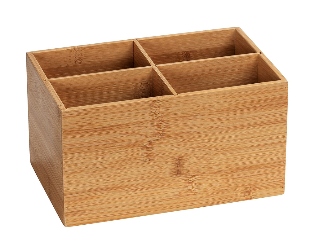 WENKO Box aus Bambus mit 3 Fächern für Schminkutensilien & Schmuck