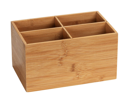 WENKO Box aus Bambus mit 3 Fächern für Schminkutensilien & Schmuck