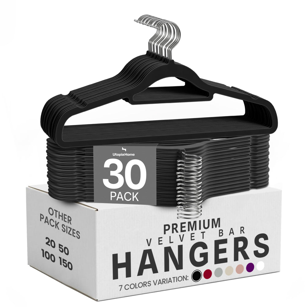 Utopia Home - Premium Kleiderbügel aus Samt (Schwarz, 50er-Pack)