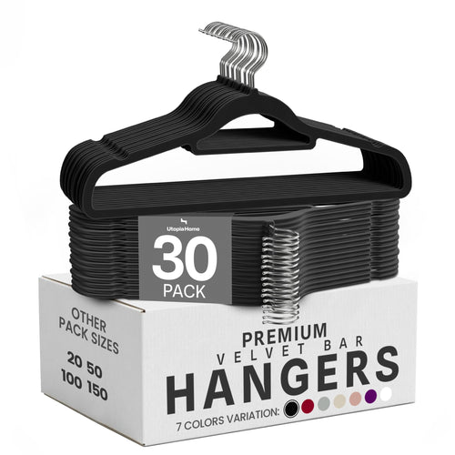 Utopia Home - Premium Kleiderbügel aus Samt (Schwarz, 50er-Pack)