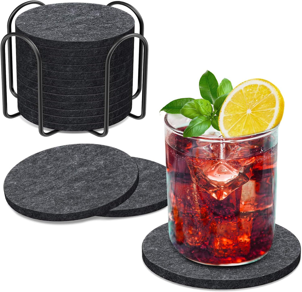 BOENFU Untersetzer Gläser Filz Untersetzer Rund 12er Set 10cm Bierdeckel Glasuntersetzer mit Halter für Getränke, Zuhause Restaurant Büro und Bar