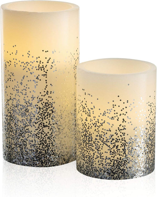Pauleen 48008 Glowing Glitter Candle Wachskerze 2er Set Echtwachs LED Kerzen, warmweiß, flackernde Flamme Weiß Silber