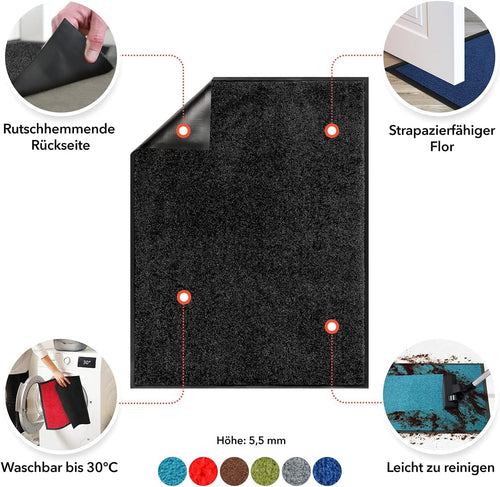 Floordirekt Schmutzfangmatte Monochrom | Fussmatte in 10 Größen & 8 Farben | Türmatte für innen & außen (40 x 60 cm, Schwarz)