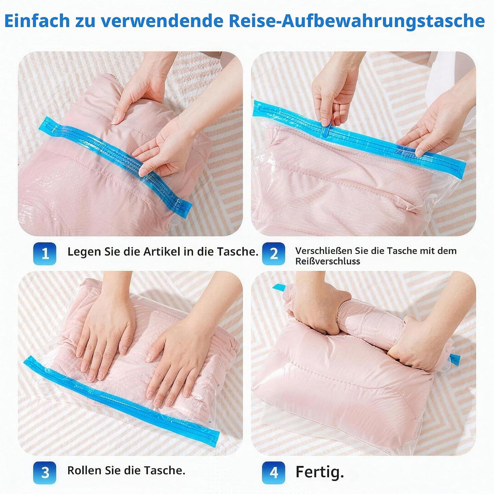 6 Stück Vakuum Beutel 40 × 60 cm, Kleidersack Vakuum ohne Pumpe für Reisen