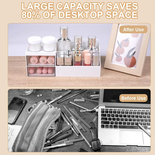 URAQT MakeUp Organizer, Kosmetik Organizer mit 2 Schubladen und 10 Fächern