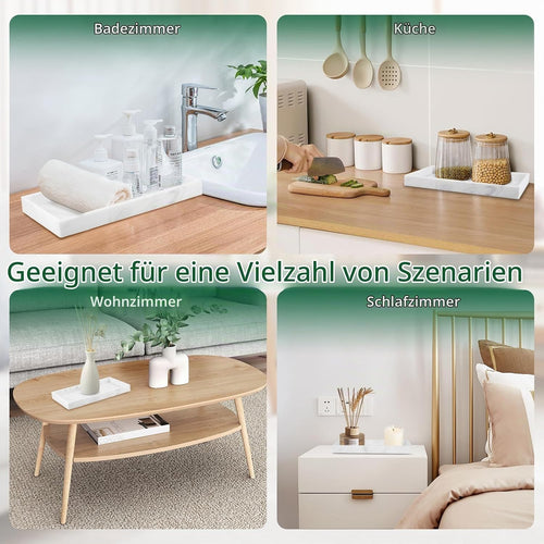 2 Stück Badezimmer Tablett, Rechteckiges Tablett, Badezimmertablett, Tabletts für das Bad, Badezimmer Aufbewahrungstablett für Seife Handtuch Parfümhalter Kerzen Handtuch Pflanze Schmuck(weiß)