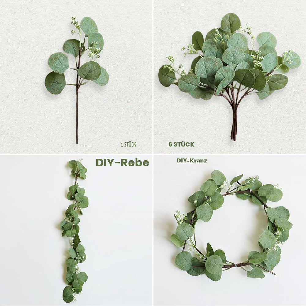 Homcomodar Künstliche Pflanzen Eukalyptus Deko 12Pc Simulation Grüner Eucalyptus Hinterlässt Zweige Silberdollar Eukalyptus Pflanze Bulk für Hochzeit, Garten, Haus, Büro, Indoor Outdoor Dekoration