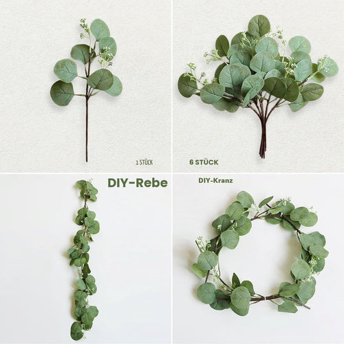 Homcomodar Künstliche Pflanzen Eukalyptus Deko 12Pc Simulation Grüner Eucalyptus Hinterlässt Zweige Silberdollar Eukalyptus Pflanze Bulk für Hochzeit, Garten, Haus, Büro, Indoor Outdoor Dekoration