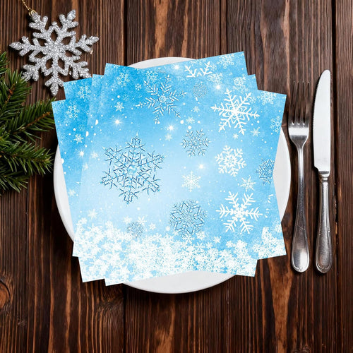 DazzJoy 20 Stück Servietten Weihnachten, 33x33 cm Weihnachten Servietten Schneeflocken, Weihnachtsservietten Tischdeko, Schneeflocken Papierservietten Tischdeko für Frozen, Silvester, Prinzessin Deko