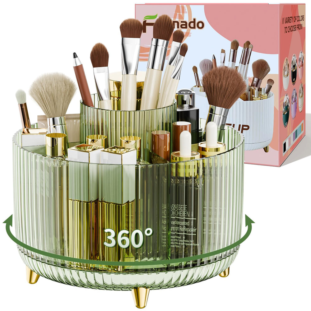 fanado 360 ° drehbarer Make-up-Organizer, Make-up-Pinselhalter, 5 Fächer für Make-up und Hautpflege-Aufbewahrung für Schminktisch, Desktop, Badezimmer (weiß)