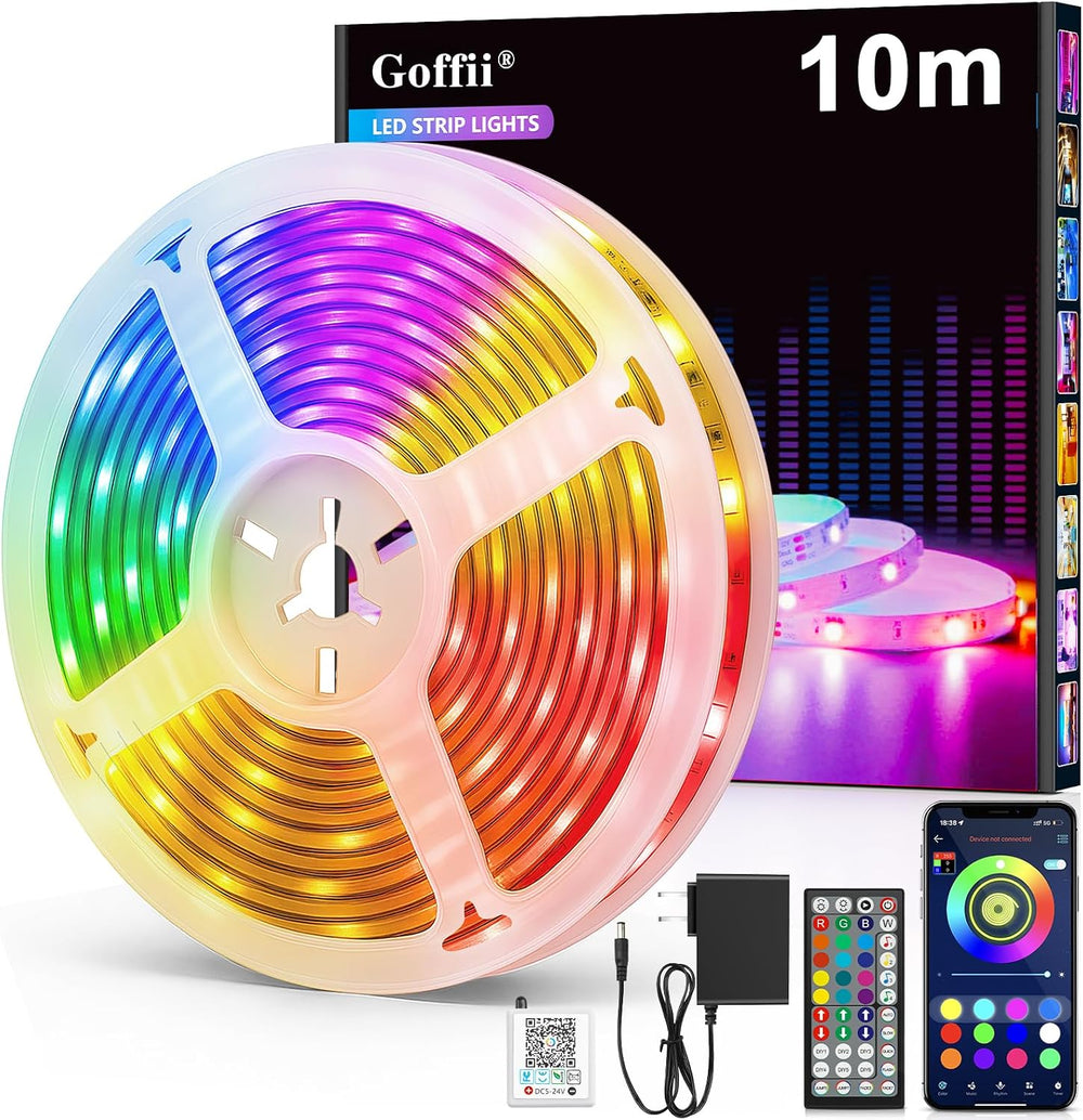 LED Strip 10m, LED Streifen Bluetooth RGB Led Band Selbstklebend mit Fernbedienung und APP. Musik Sync, Timer-Einstellung Dimmbar Led Stripes Lichterkette für Zimmer Partei deko