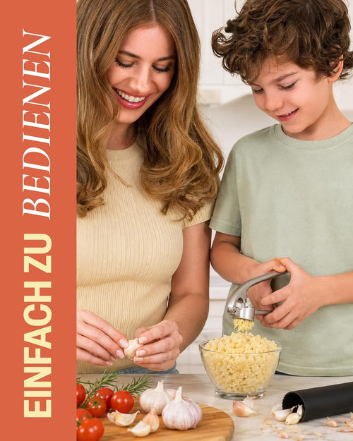 Zulay Kitchen Knoblauchpresse Edelstahl mit Silikon-Knoblauchschäler und Reinigungsbürste, Knoblauchpresse mit Komfortabler Griff, Ingwerpresse, Haushaltshelfer Knoblauch presse Garlic Crusher, Silber