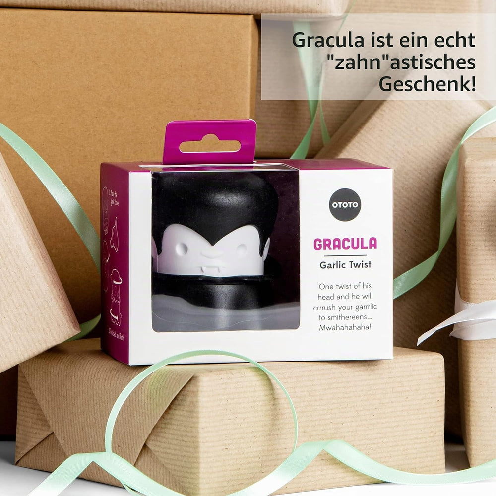 OTOTO Gracula Knoblauchschneider - Knoblauch Zerkleinerer & Schäler - Knoblauchpresse Dracula Leicht zu bedienen - Twister Ohne BPA - Leicht zu Reinigen & Spülmaschinenfest - Halloween Deko