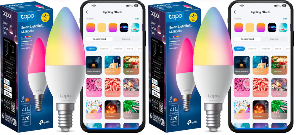 Tapo L430C Smarte WLAN Glühbirne E14, 470 Lumen, 16 Mio. Farben, dimmbar, Zeitplan & Timer, Energieüberwachung, Kompatibel mit Alexa, Google Assistant und Samsung SmartThings