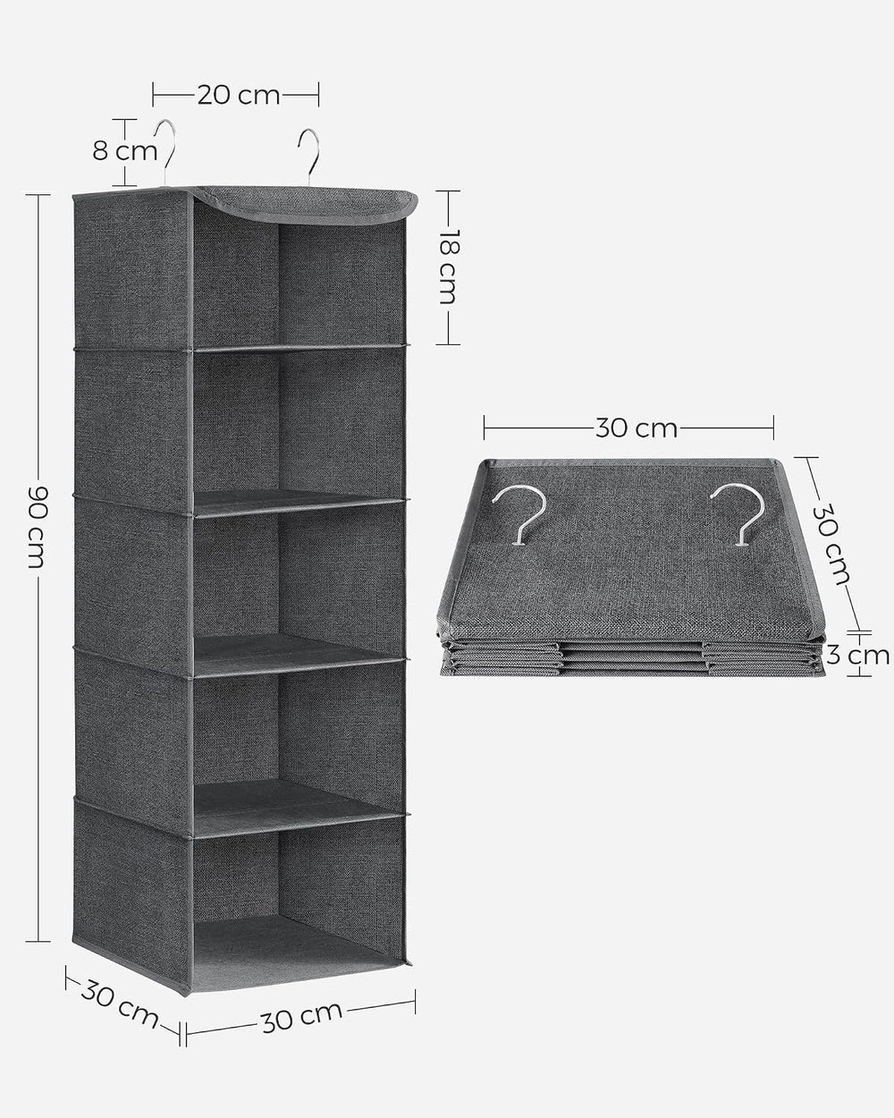 SONGMICS Hängeorganizer, 5 Fächer, Faltbar