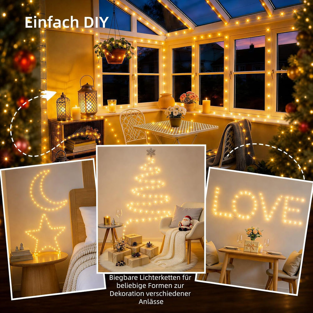2 Stück Led Lichterkette mit USB, Wasserdicht, 5M 50er Micro Silver LED