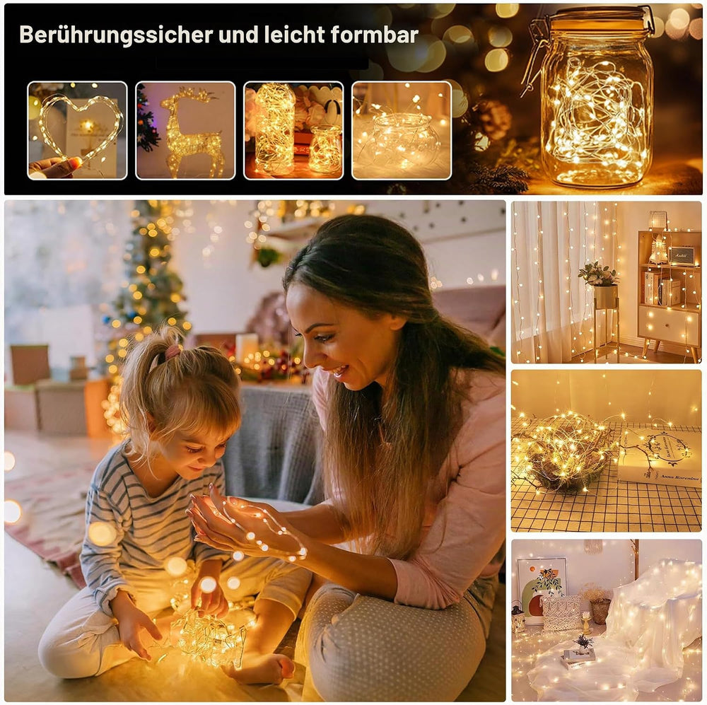 2 Stück LED Lichterkette, 50LED 5M / 17Ft 8 Modi USB lichterkette außen/innen Wasserdichte mit Fernbedienung für Schlafzimmer, Hof, Hochzeit, Weihnachten, DIY etc (Warmweiß)