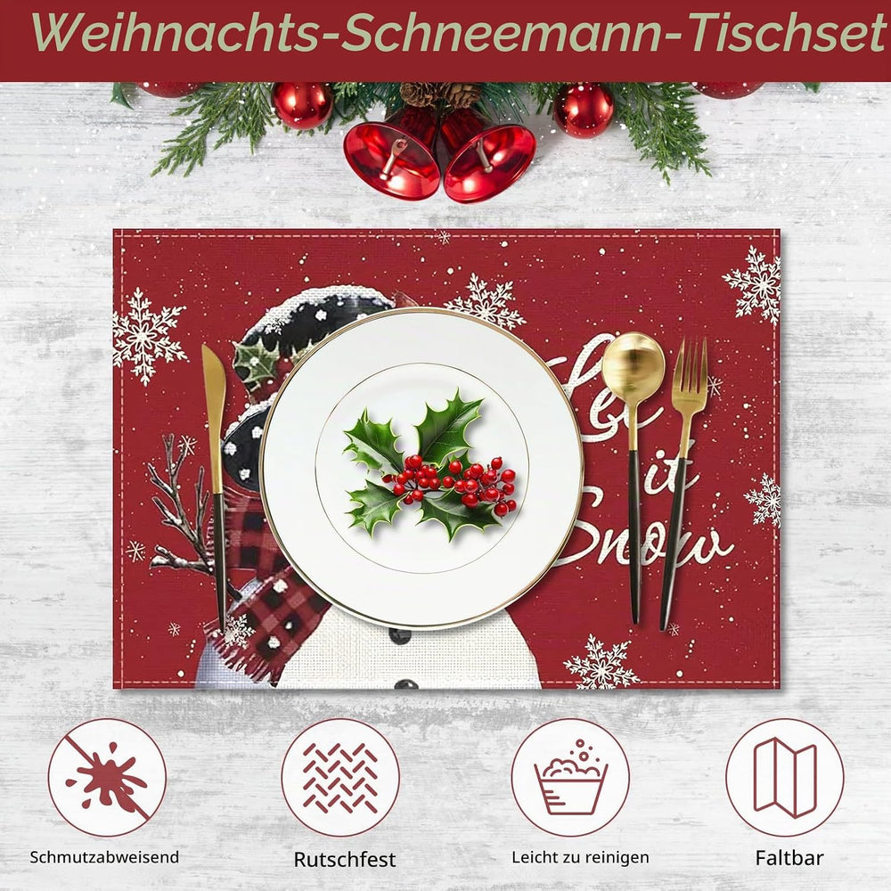 6 Stück Platzset Weihnachten Abwaschbar, Tischset Weihnachten Leinen
