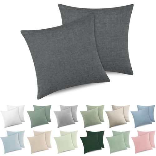 ATsense 2er Set Kissenbezug 40x40 cm - Gewaschene Baumwolle, Dunkelgrau Kopfkissenbezug mit Reißverschluss, Oeko-TEX Zertifiziert Weich, Nicht Lleicht Verformbar