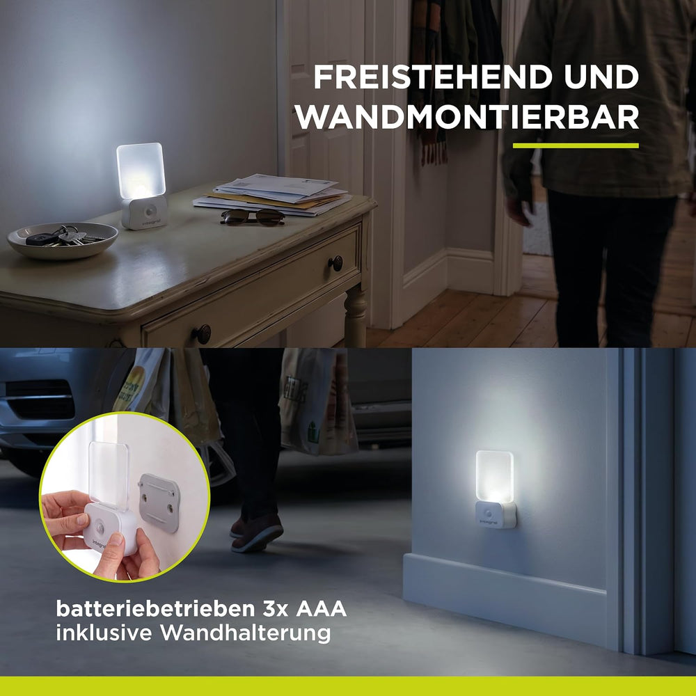 Integral LED Nachtlicht mit Bewegungssensor | Batteriebetrieben | Automatisches Ein-/Ausschalten | Weiches Licht | Wandmontage möglich | Transparent | Für Schlafzimmer, Flure, Treppen, Kinderzimmer