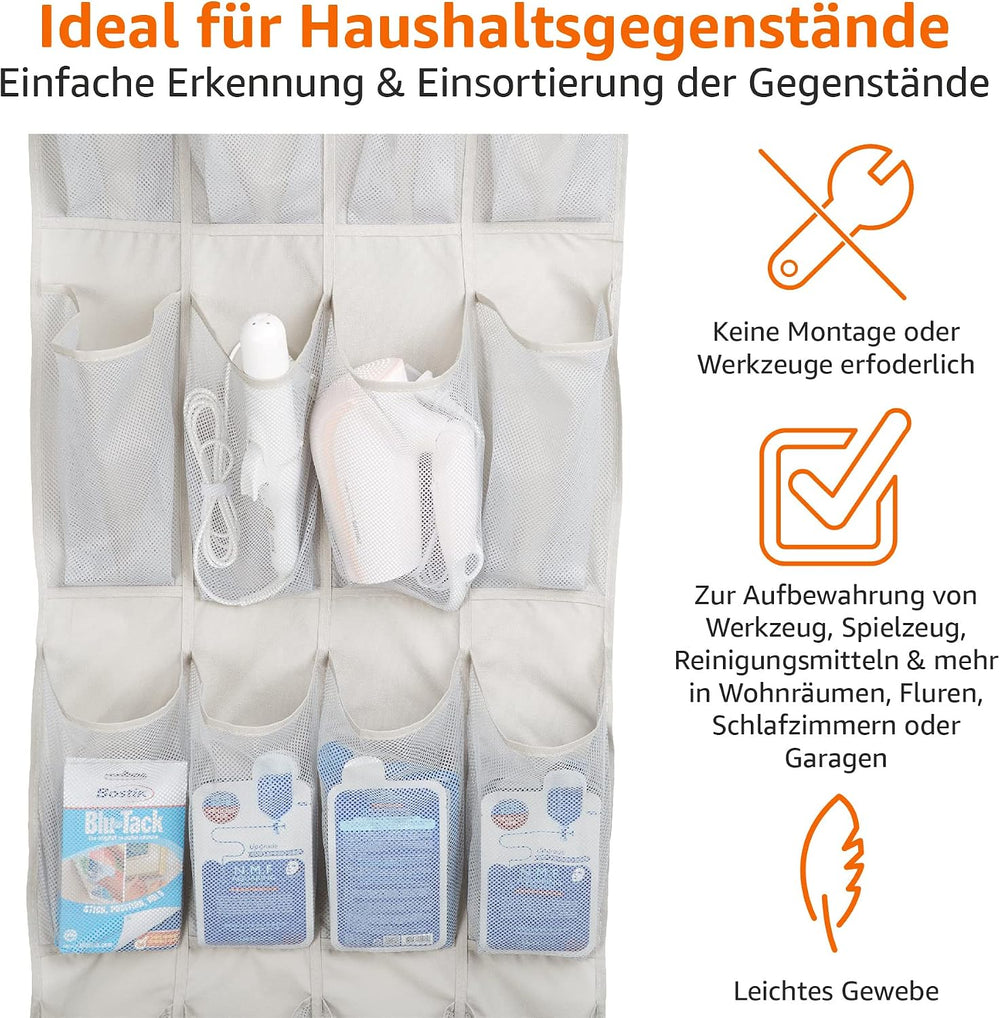 Amazon Basics 20 Taschen Schuhaufbewahrung zum Aufhängen an Türen - Bietet Platz für 10 Paar mittelgroßer Schuhe, Grau Bräunen