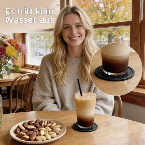 HELI MIAO Untersetzer Gläser Silikon mit Halter,rutschfest Glasuntersetzer mit Hohem Rand für Auslaufschutz,Hitzebeständig Tassenuntersetzer für Couchtisch,Esstisch&Bar,10Stück mit Halter Schwarz