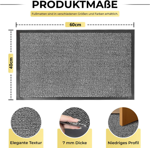 BLADO Waschbare Fußmatten für den Innen- und Außenbereich – rutschfest und strapazierfähig – Stilvoll und groß – Perfekte Staubfänger-Fußmatten (Grau,40cm x 60cm)