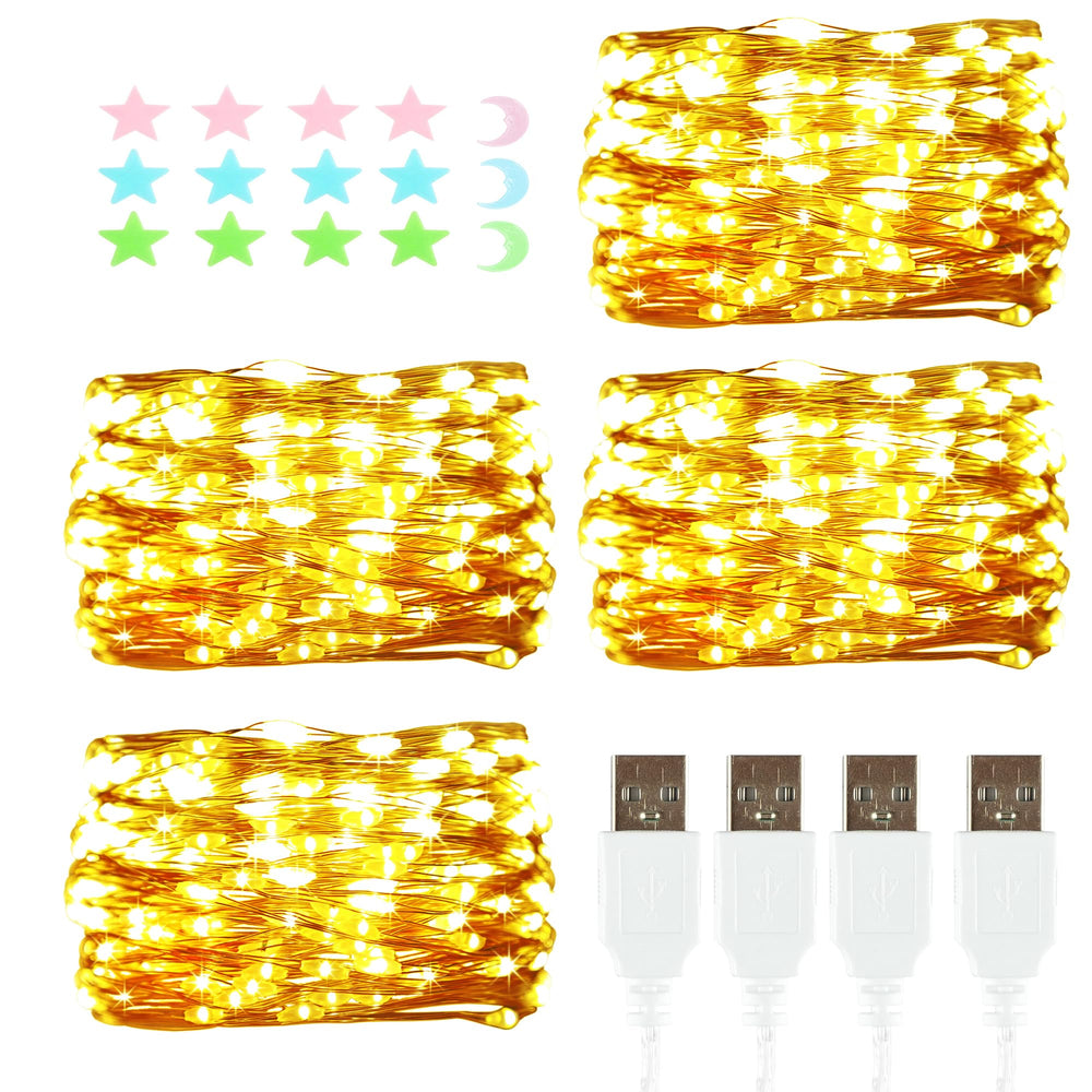 2 Stück LED Lichterkette, 20LED 2M / 6.6Ft USB lichterkette außen/innen Wasserdichte für Schlafzimmer, Hof, Hochzeit, Weihnachten, DIY etc (Warmweiß)