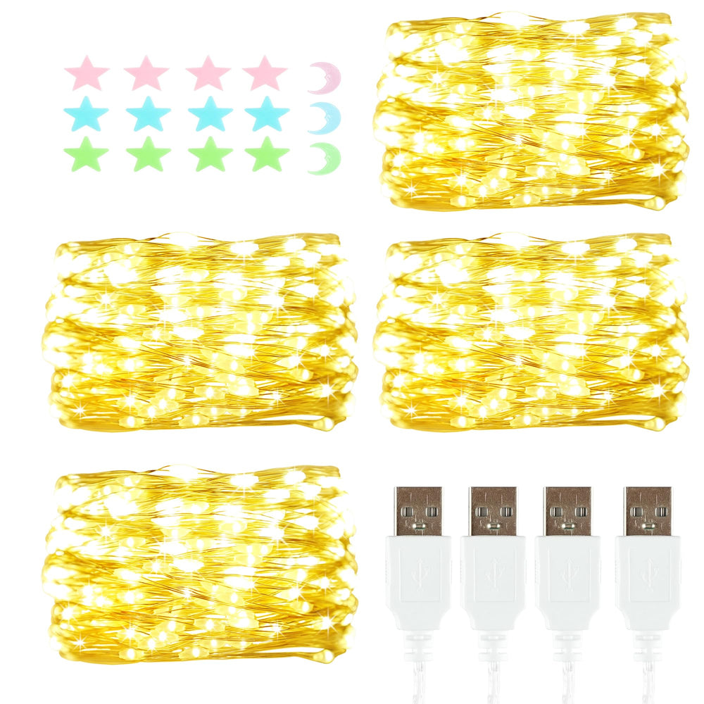 2 Stück LED Lichterkette, 20LED 2M / 6.6Ft USB lichterkette außen/innen Wasserdichte für Schlafzimmer, Hof, Hochzeit, Weihnachten, DIY etc (Warmweiß)
