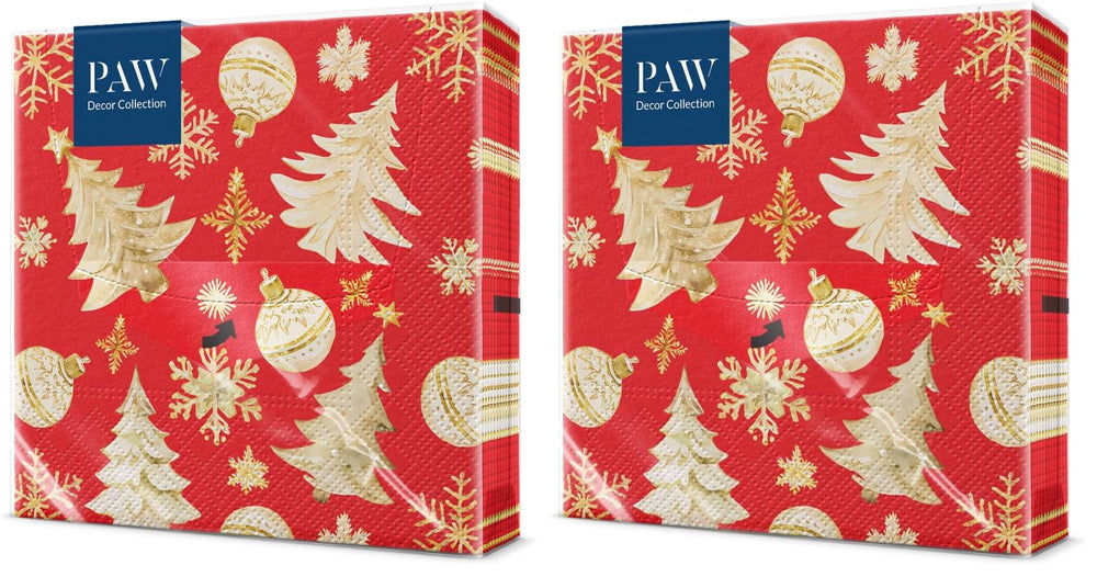 PAW Servietten 33 x 33 cm, 20 Stück - Weihnachtsschneeflocken Hellrot
