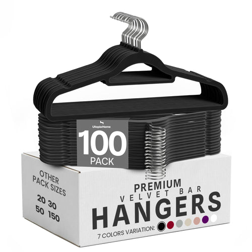 Utopia Home - Premium Kleiderbügel aus Samt (Schwarz, 50er-Pack)