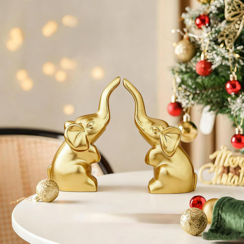 2 Stück Gold Elefant Deko Schwarz, Elefanten Deko Wohnzimmer
