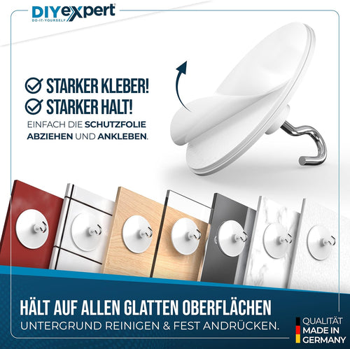 DIYexpert Deckenhaken selbstklebend | Made in Germany | [Mit Haken] [4 Stück] | Klebehaken für die Decke extra stark | Wandhaken ohne Bohren