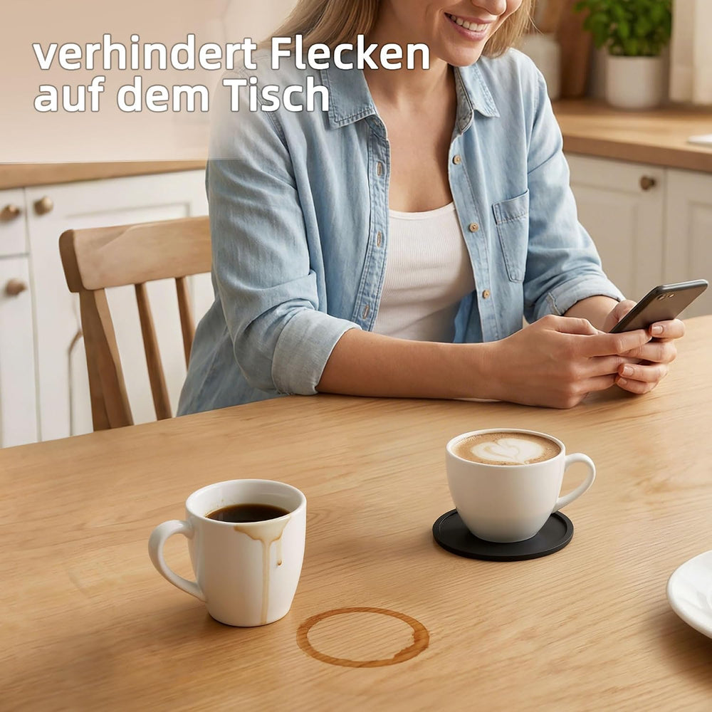 HELI MIAO Untersetzer Gläser Silikon mit Halter,rutschfest Glasuntersetzer mit Hohem Rand für Auslaufschutz,Hitzebeständig Tassenuntersetzer für Couchtisch,Esstisch&Bar,10Stück mit Halter Schwarz