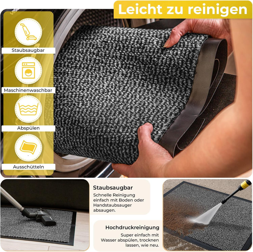 BLADO Waschbare Fußmatten für den Innen- und Außenbereich – rutschfest und strapazierfähig – Stilvoll und groß – Perfekte Staubfänger-Fußmatten (Grau,40cm x 60cm)