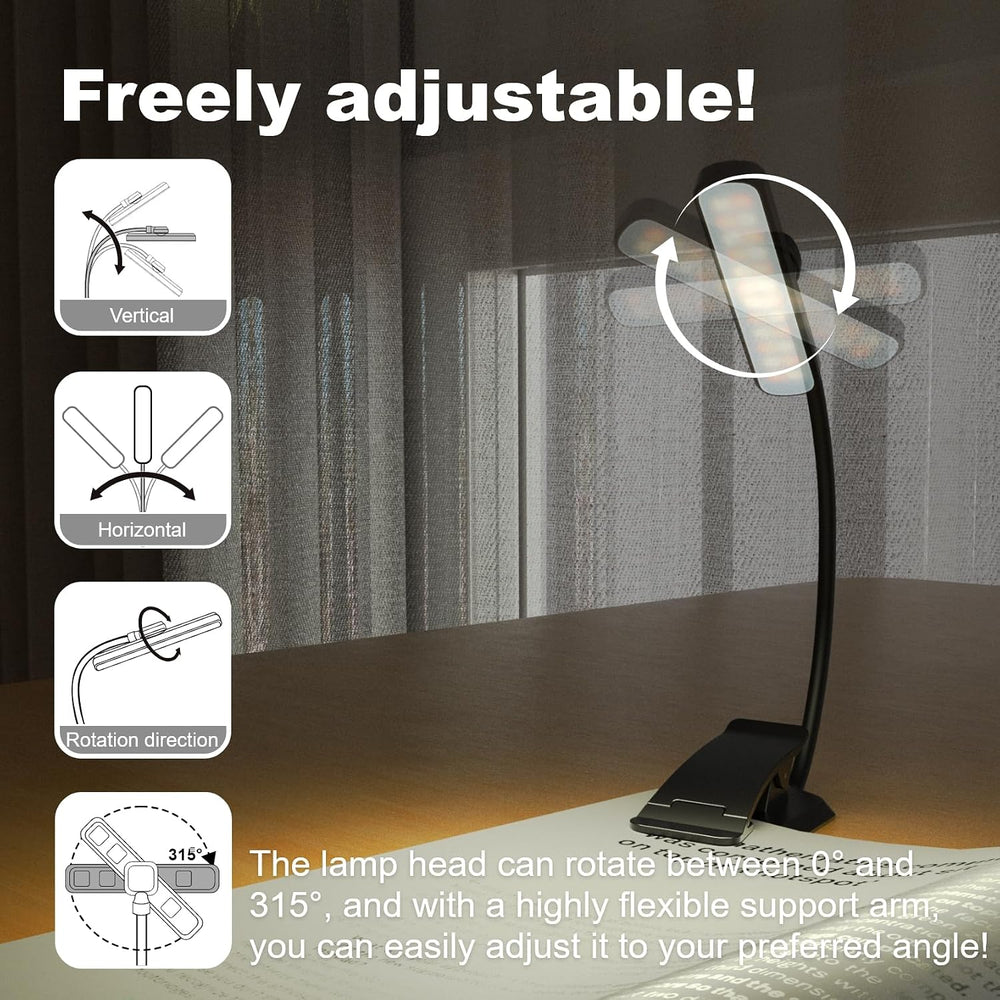 Leselampe Buch Klemme, USB Wiederaufladbare mit 24 LEDs, Schwarz