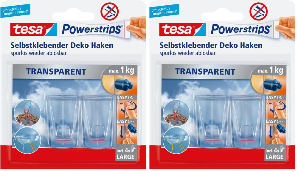 tesa Deko Haken für transparente Oberflächen und Glas - 1 x 2 Haken