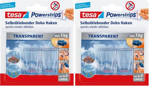 tesa Deko Haken für transparente Oberflächen und Glas - 1 x 2 Haken