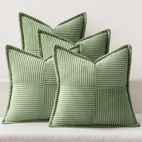 MIULEE 4er Set Kissenbezug 40×40cm Kordsamt Biese Patchwork Grüne Serie