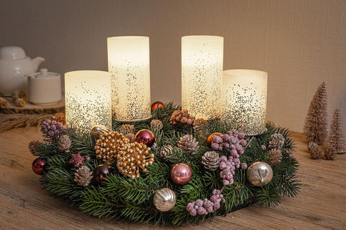 Pauleen 48008 Glowing Glitter Candle Wachskerze 2er Set Echtwachs LED Kerzen, warmweiß, flackernde Flamme Weiß Silber