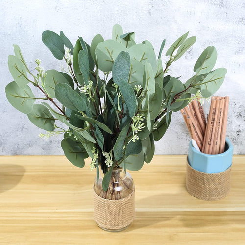 Künstliche Pflanzen, Künstliche Eukalyptus Pflanzen Zweige, künstlichen Blumen Blättern, dekorative Kunststoff Efeu für drinnen, Garten draußen, Schlafzimmer, Vase, Dekoration - 12 Bündel